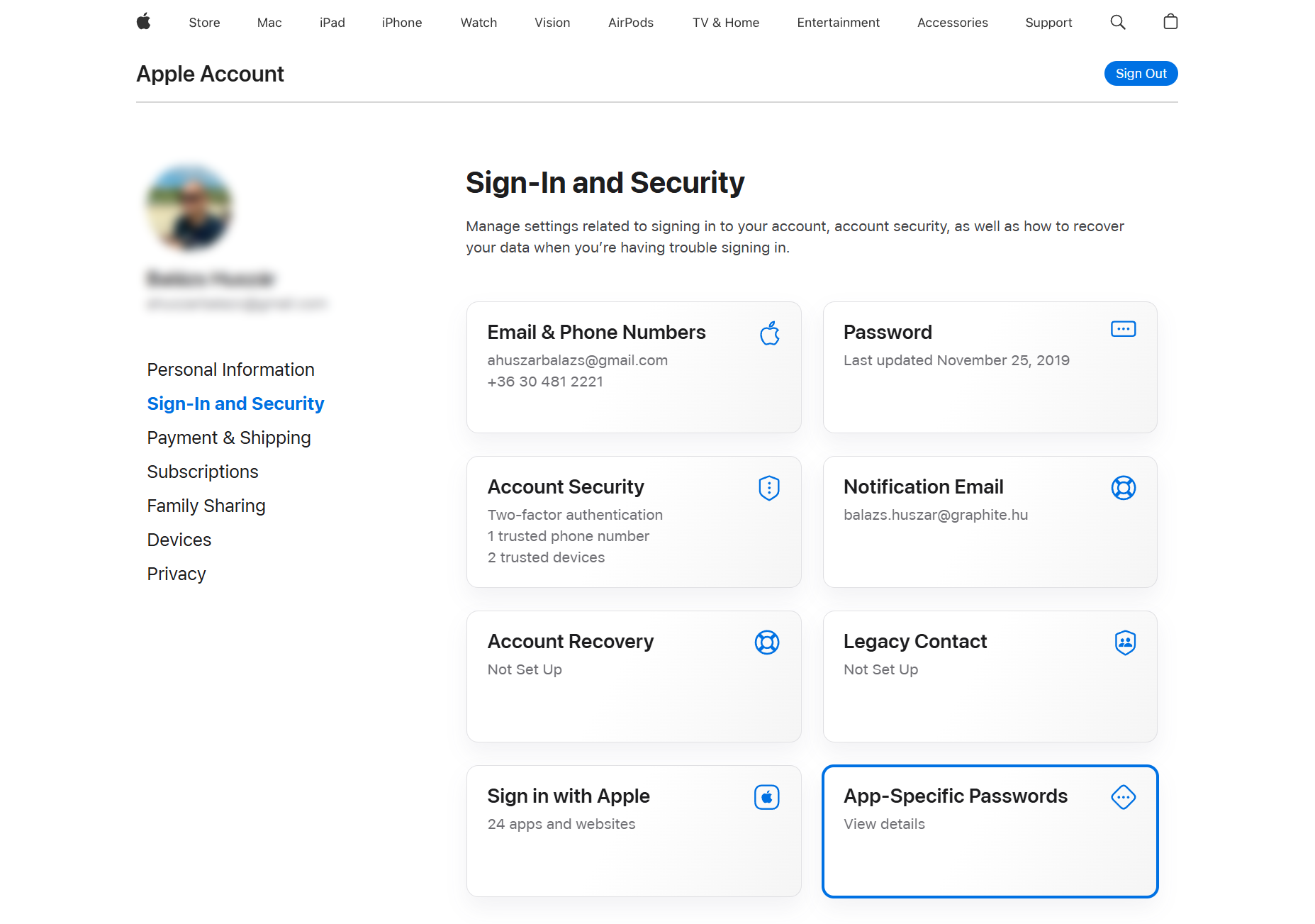 App-specific password generation screen in Apple account settings