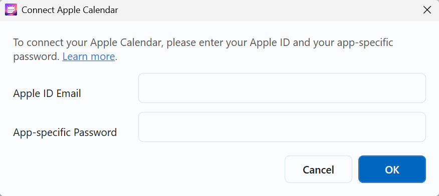 Apple Calendar connection dialog in CalPaper